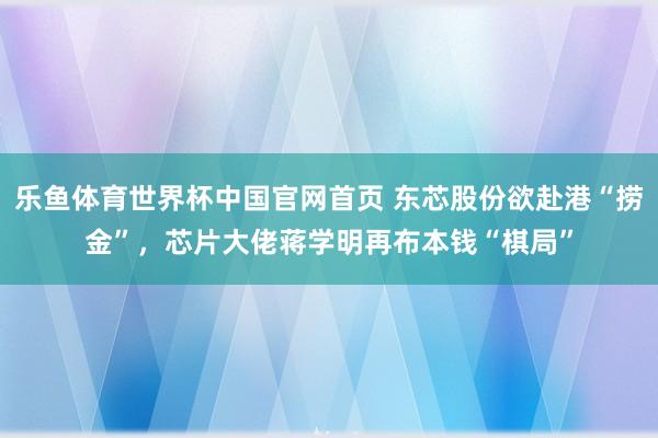 乐鱼体育世界杯中国官网首页 东芯股份欲赴港“捞金”，芯片大佬蒋学明再布本钱“棋局”