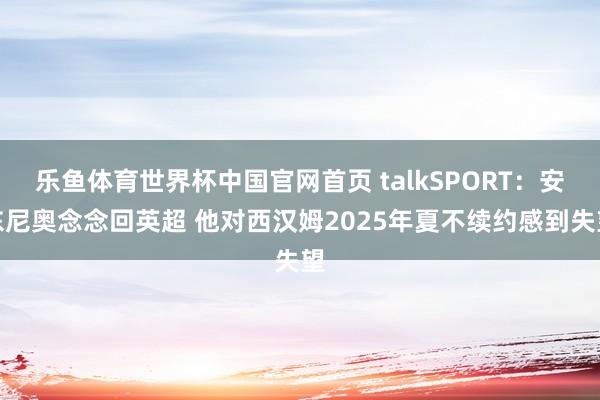 乐鱼体育世界杯中国官网首页 talkSPORT：安东尼奥念念回英超 他对西汉姆2025年夏不续约感到失望