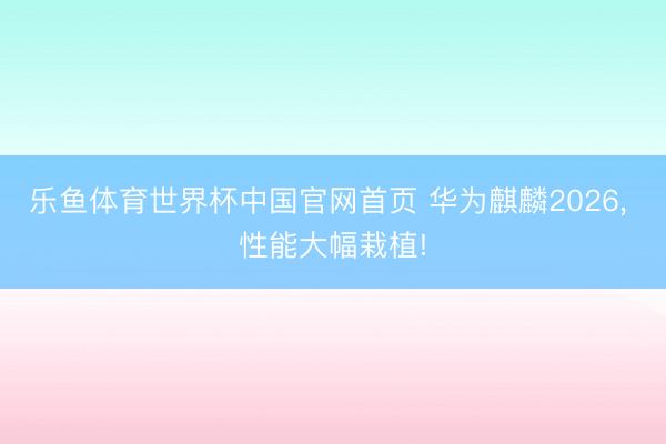 乐鱼体育世界杯中国官网首页 华为麒麟2026， 性能大幅栽植!